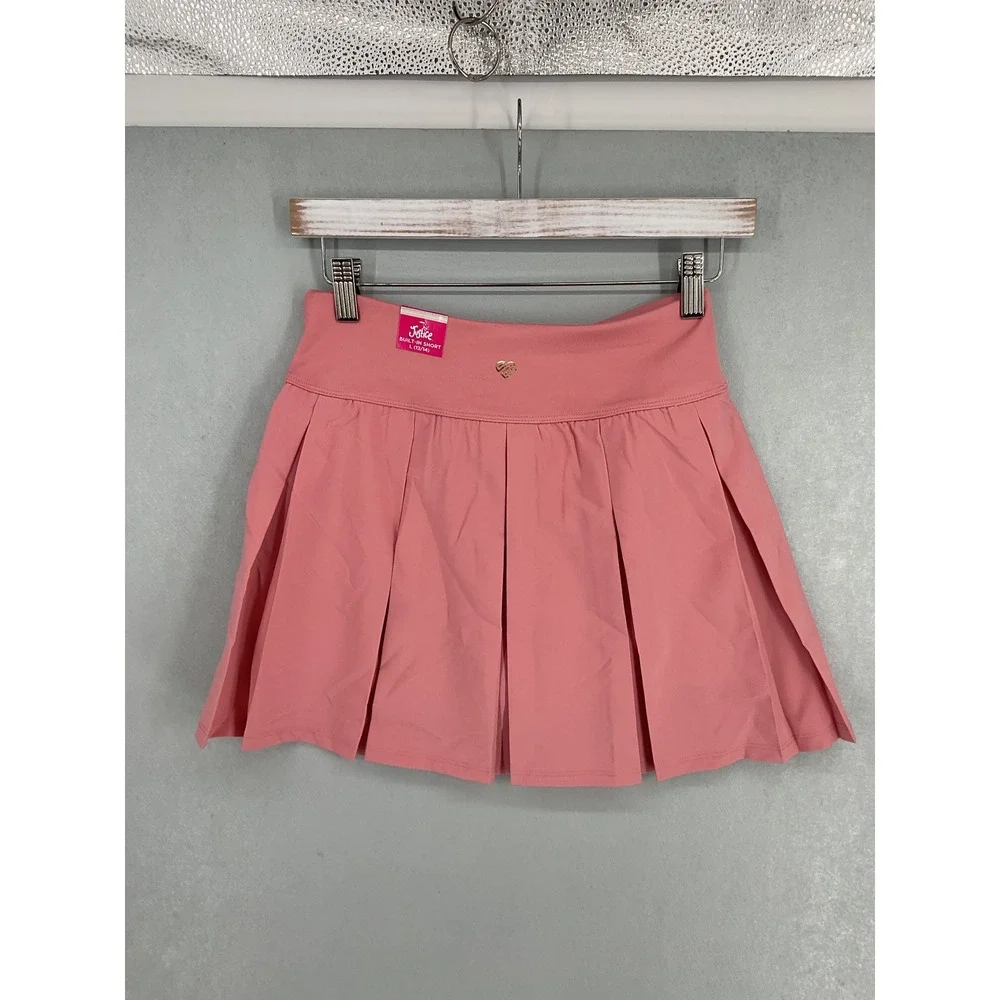 Justice Girls Pleated Skort Nectar Pink Crossover Waist Built-in Shorts L 12/14